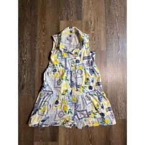 Alexs Lemonade Stand Dress Kids L 10-12 White Yellow Blue Excellent Lemon Print